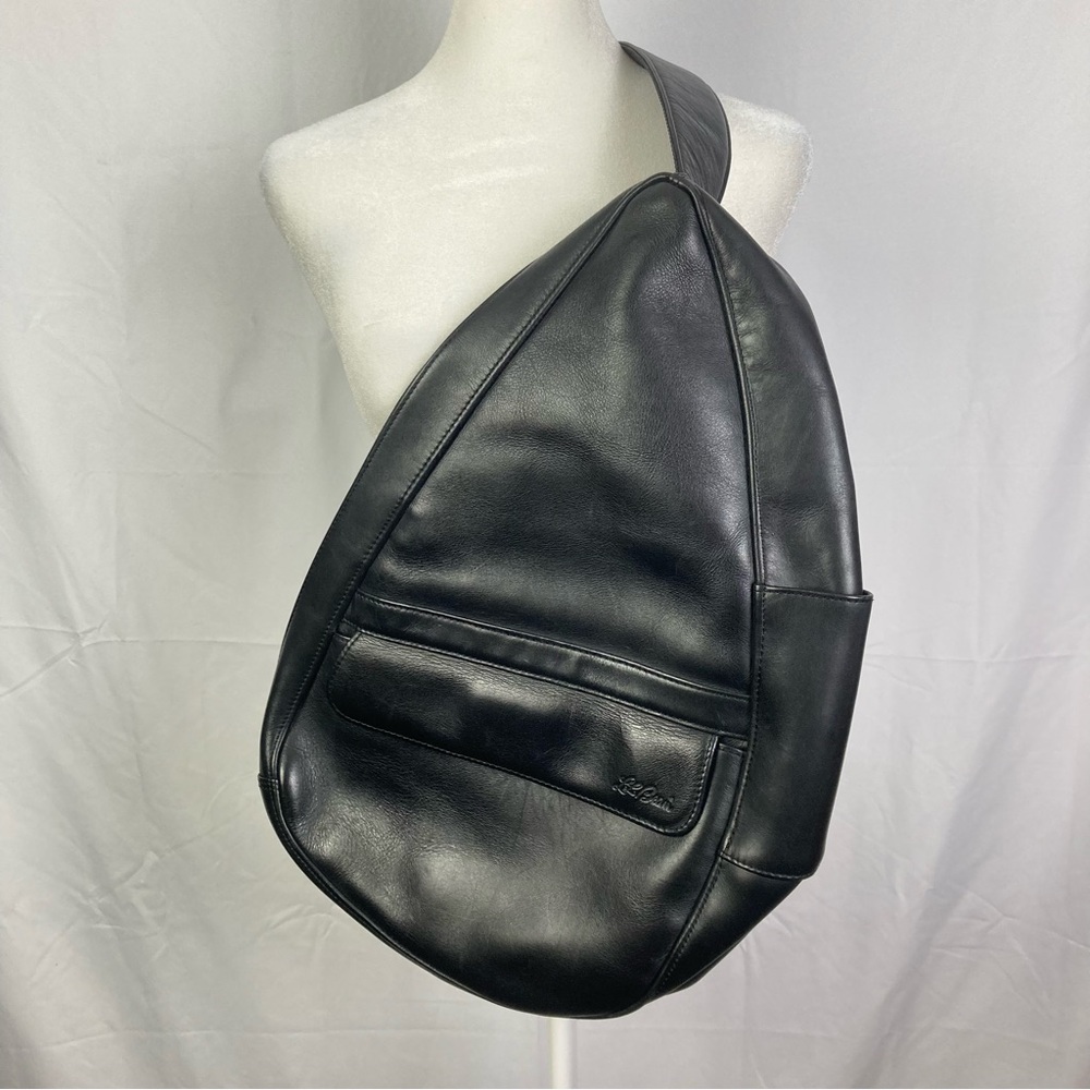 Vintage 1990s L.L.Bean AmeriBag Healthy Back Black Leather Sling Backpack Y2K - Picture 3 of 10